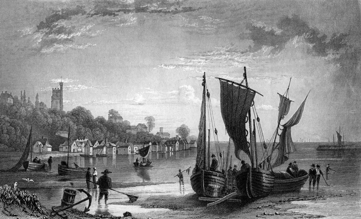 Leighin kylä, lähellä Southendiä, Essex, kaiverrettu Charles Mottramilta, 1833. tekijältä William Henry Bartlett