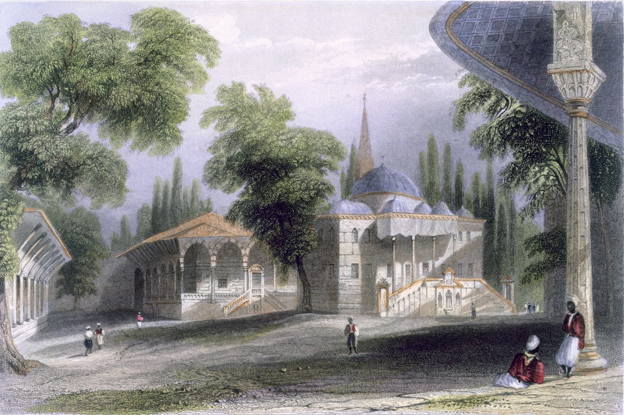 Serai Bournoun kolmas tuomioistuin, n. 1850 (värillinen akvatinta) tekijältä William Henry Bartlett