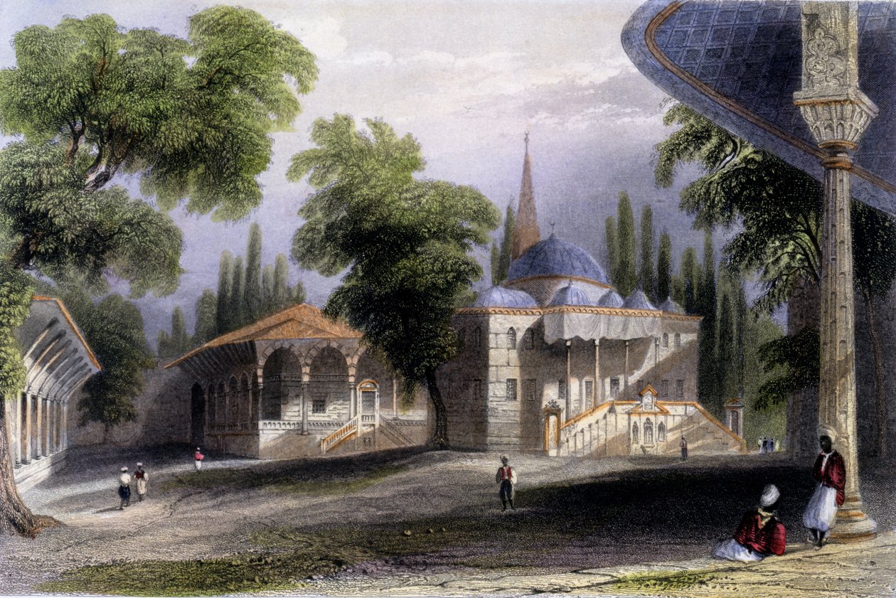 Serai Bownoun kolmas tuomioistuin, 1850 (värillinen akvatinta) tekijältä William Henry Bartlett