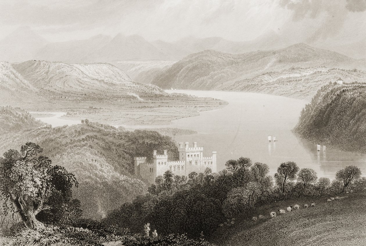 Valley of the Blackwater Youghalin (Corkin kreivikunta) ja Lismoren (Waterfordin kreivikunta), Irlanti, George Virtuen teoksesta "Scenery and Antiquities of Ireland", 1860-luku tekijältä William Henry Bartlett
