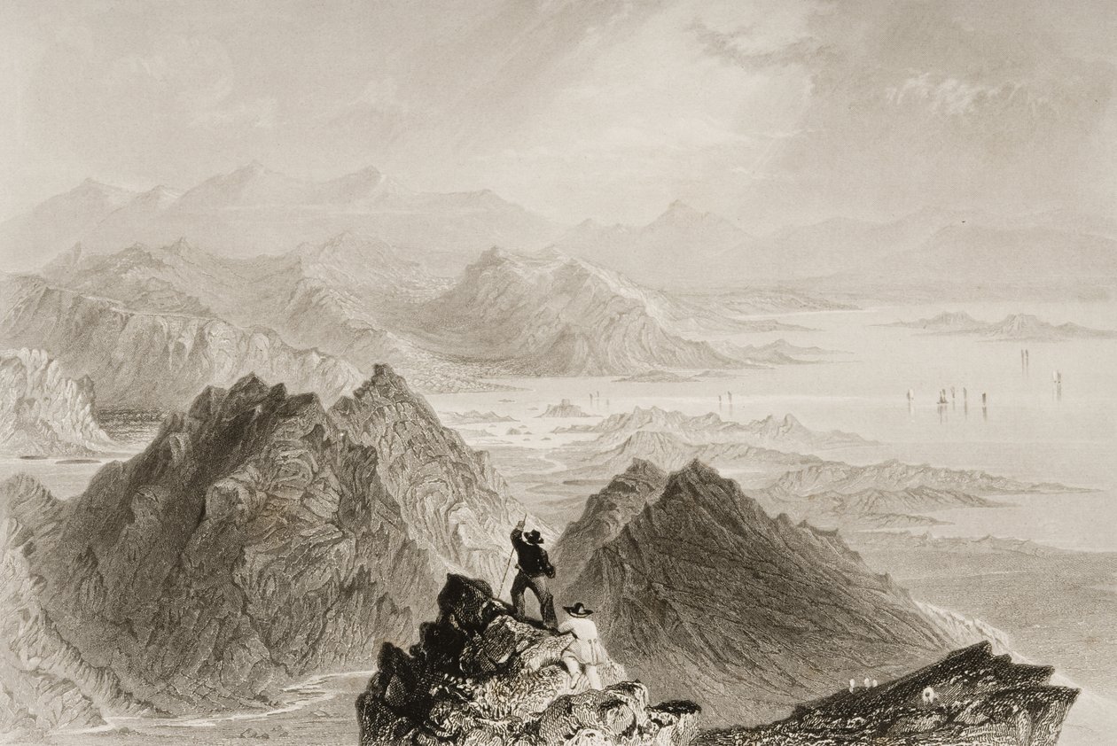 Näkymä Bantry Baylle Sugarloaf Mountainilta, Corkin kreivikunnasta, George Virtuen "Scenery and Antiquities of Ireland", 1860-luku tekijältä William Henry Bartlett