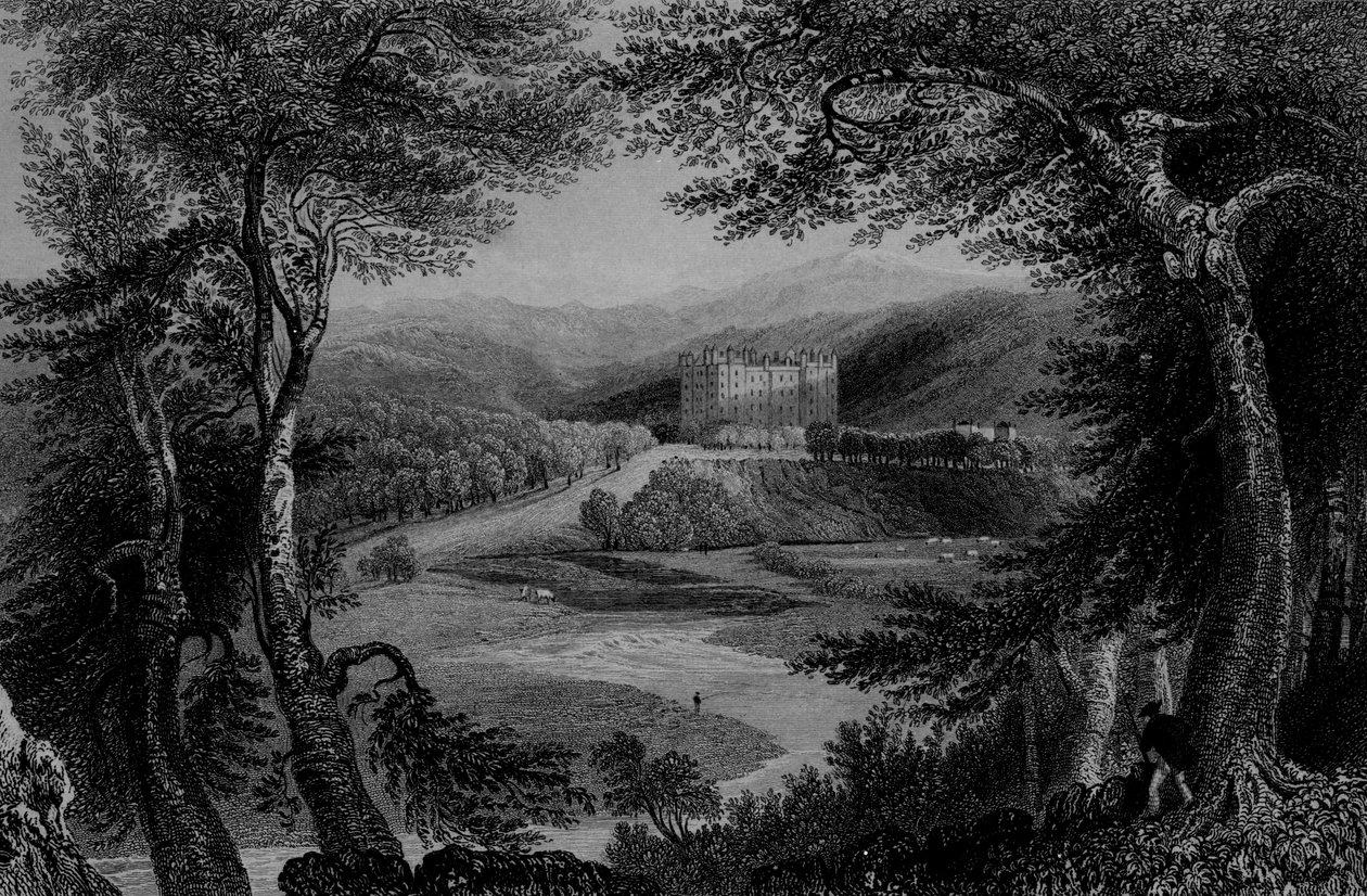 Näkymä Drumlanrigin linnalle, Dumfriesshire tekijältä William Henry Bartlett