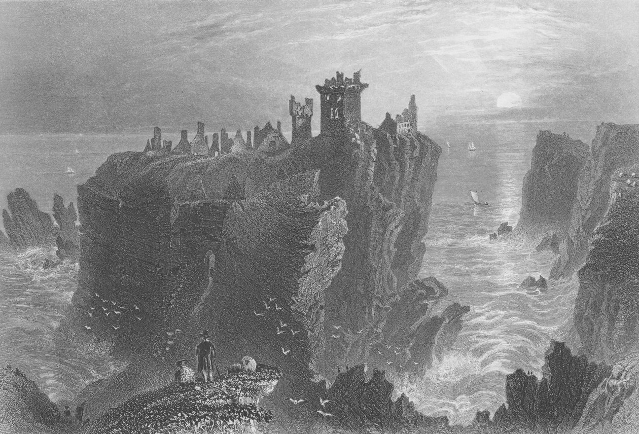 Näkymä Dunnottarin linnalle, lähellä Stonehavenia tekijältä William Henry Bartlett