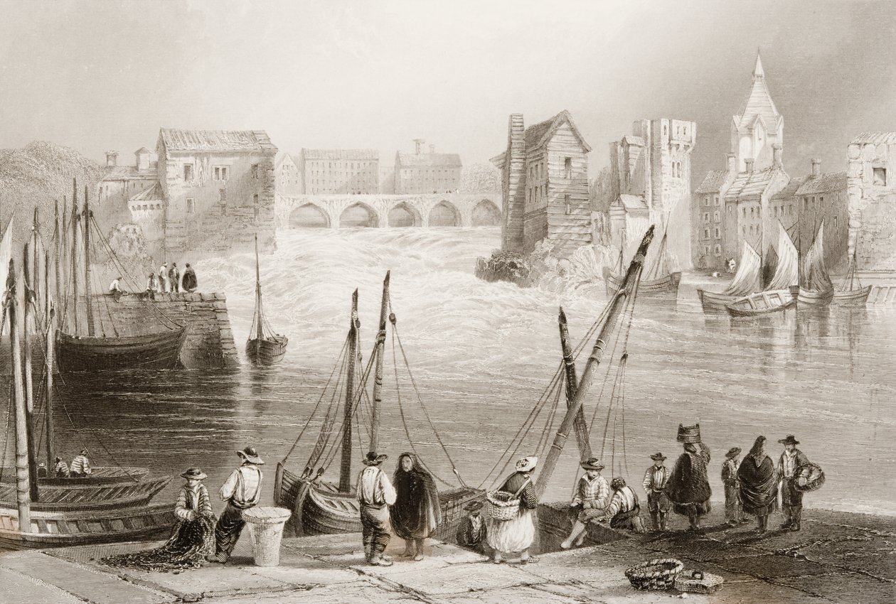 Näkymä Galwaysta Claddaghista, Galwayn kreivikunnasta, Irlannista, George Virtuen "Scenery and Antiquities of Ireland", 1860-luku tekijältä William Henry Bartlett