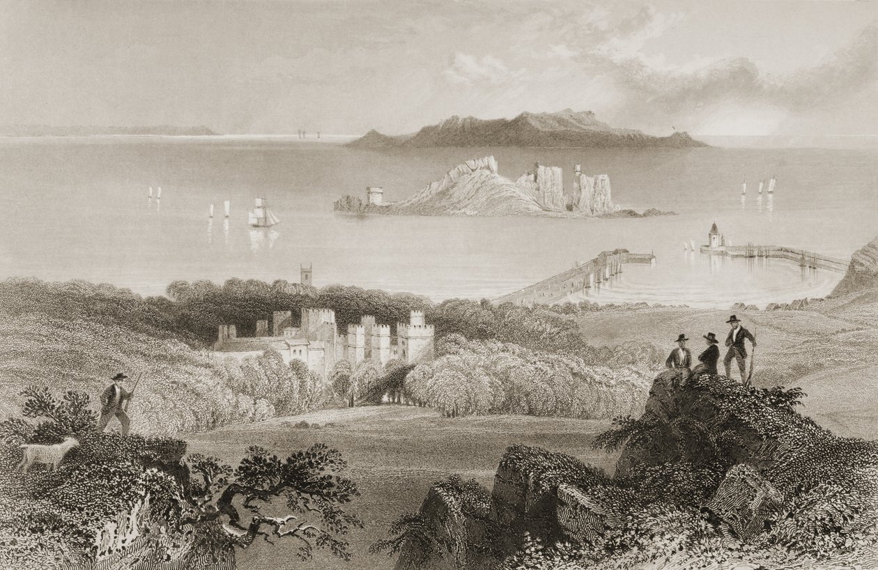 Näkymä Howthin linnasta, Dublinin kreivikunnasta, Irlannista, George Virtuen "Scenery and Antiquities of Ireland", 1860-luku tekijältä William Henry Bartlett