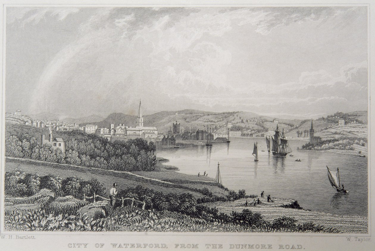 Näkymä Waterfordista Dunmore Roadilta, Irlannista, kaivertanut W. Taylor tekijältä William Henry Bartlett