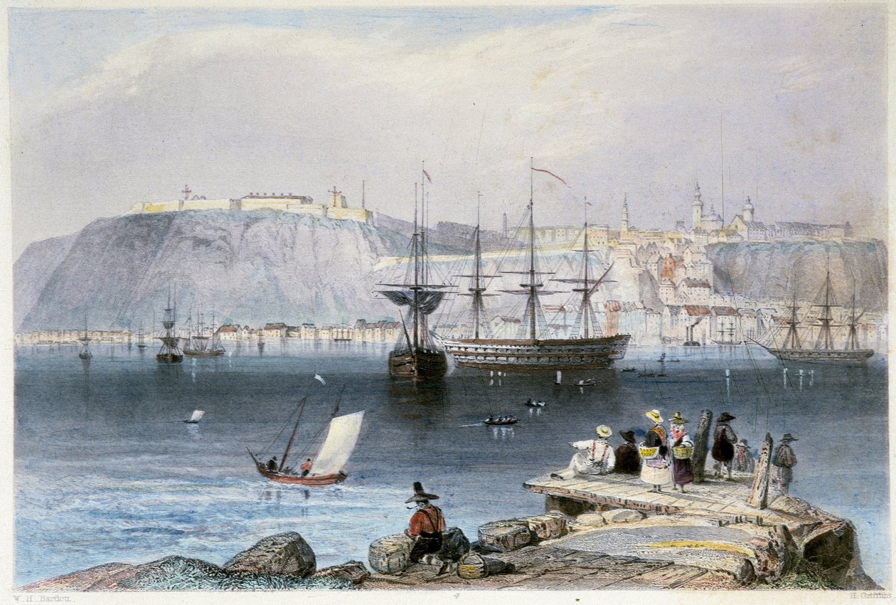Vue de Québec et de son port (Kanada) - William Henry Bartlettin "" Canadian Scenery illustrated" -julkaisussa, toim. George Virtue tekijältä William Henry Bartlett