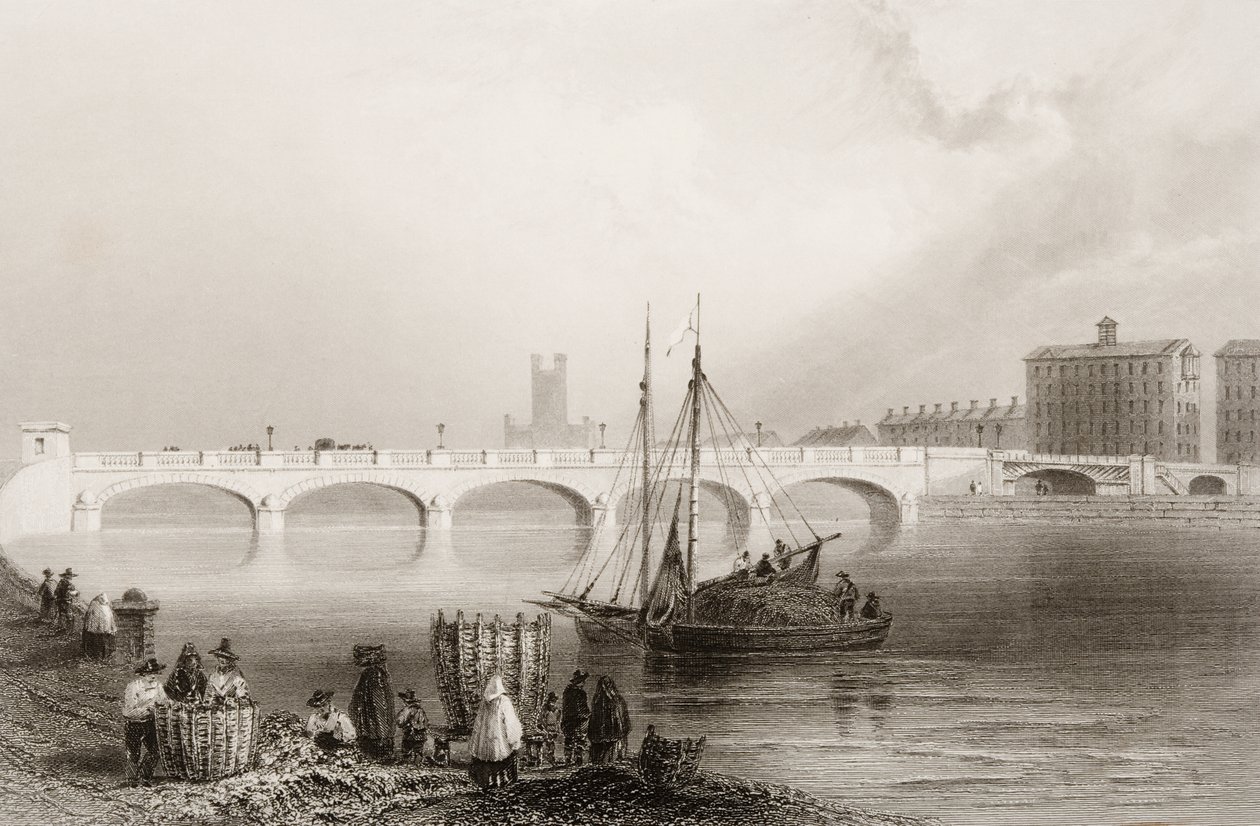 Wellesley Bridge, Limerick, Irlanti, George Virtuen "Scenery and Antiquities of Ireland", 1860-luku tekijältä William Henry Bartlett