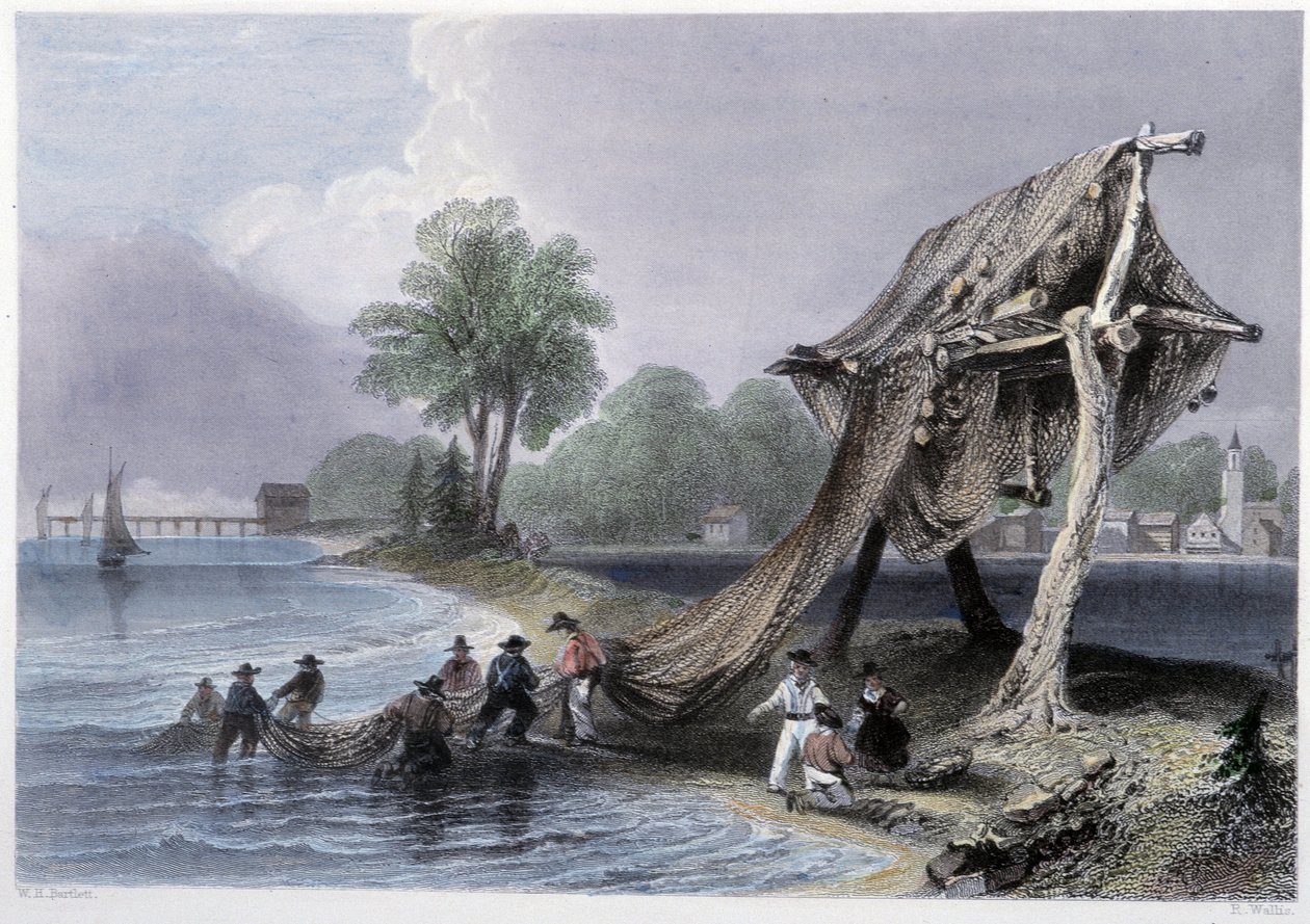 Wellington, Kalastus Ontariojärvellä - Bartlett W. H. kuvittamassa "" kanadalaisessa maisemassa. tekijältä William Henry Bartlett