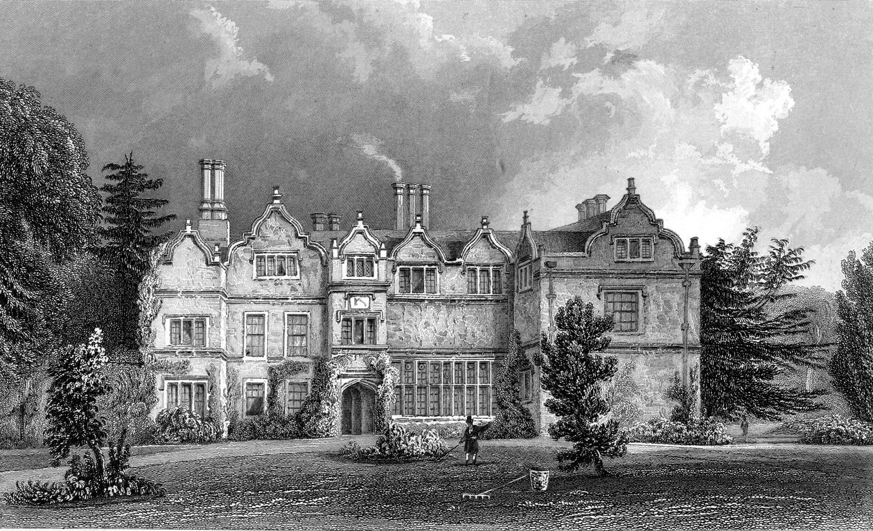 West Front of Spains Hall, Essex, kaiverrus John Rogers, 1832 tekijältä William Henry Bartlett