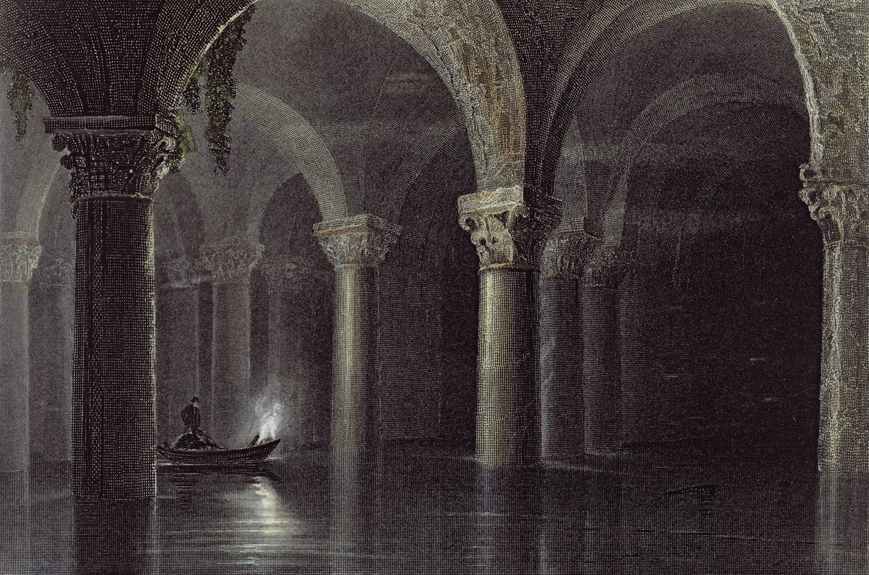Yere Batan Serai (The Cisterns) Istanbul, kaiverrus J.T. Willmore, n. 1850 (akvatinta) tekijältä William Henry Bartlett