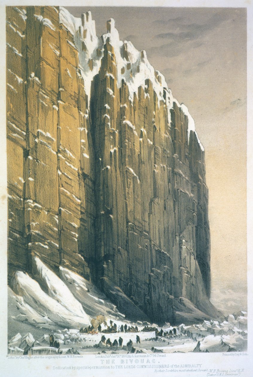 Bivouac, Cape Seppings, kaiverrus Charles Haghe (1810-88), julkaistu vuonna 1850 tekijältä William Henry Browne