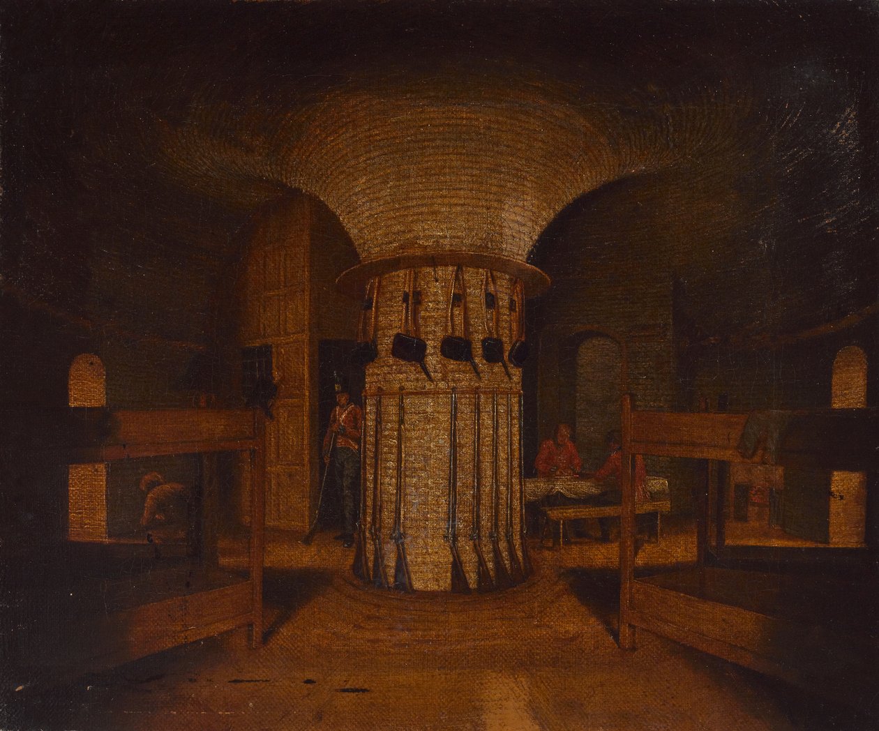 Kasarmihuoneen sisustus, mahdollisesti Martello-tornissa, n. 1812 (öljy kankaalle) tekijältä William Henry Ford