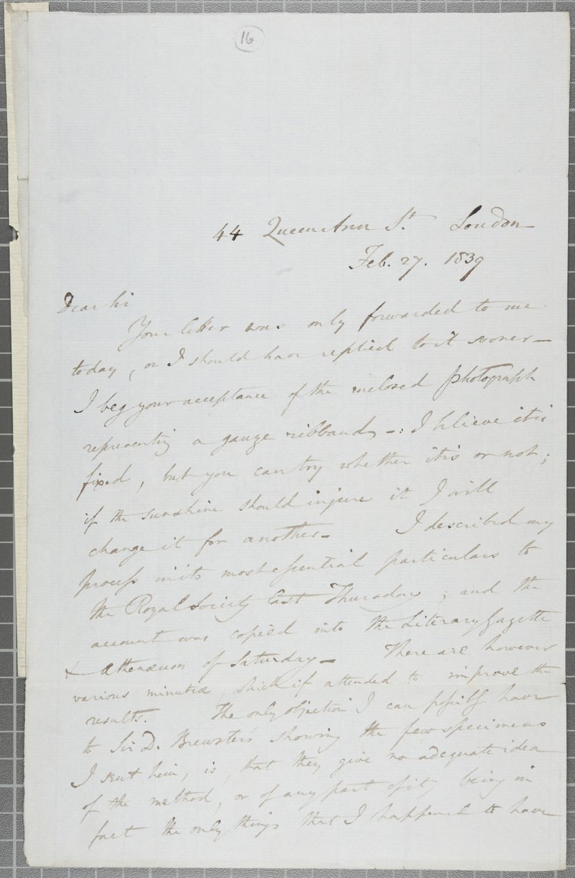 William Henry Fox Talbotin allekirjoitettu kirje James David Forbesille, 1839 tekijältä William Henry Fox Talbot