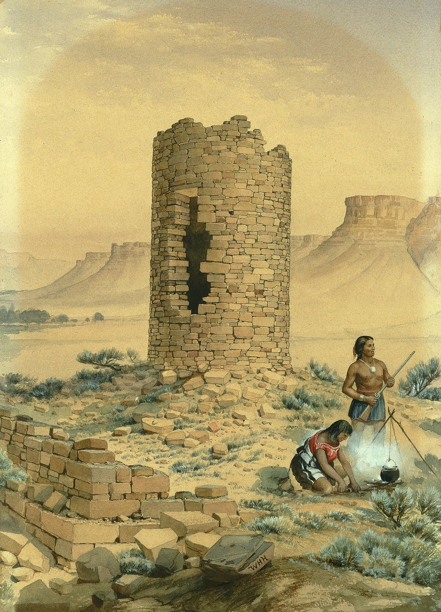 Muinainen kivinen pyöreä torni, 1875. tekijältä William Henry Holmes