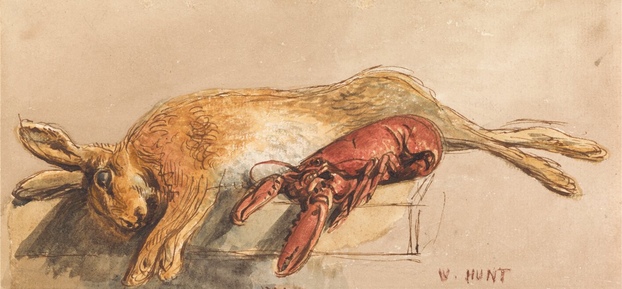 Kuollut jänis ja kypsennetty hummeri penkillä tekijältä William Henry Hunt