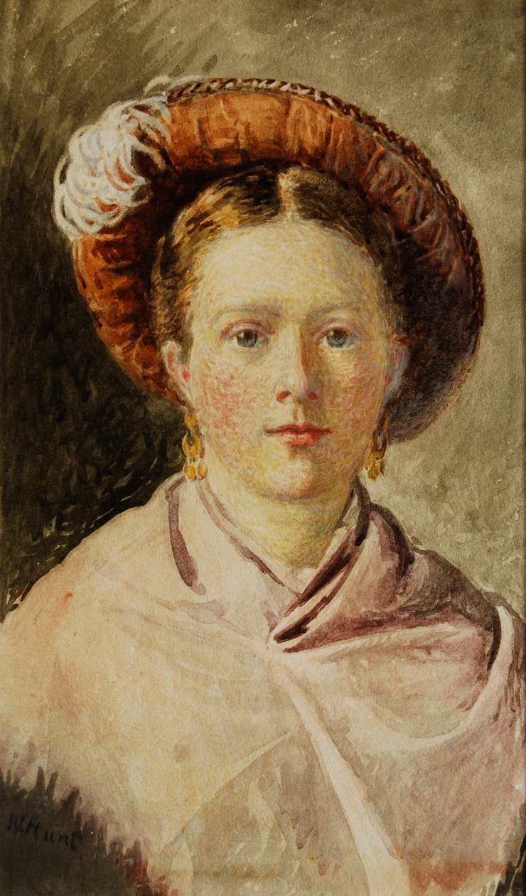 Nainen sulkahatussa tekijältä William Henry Hunt