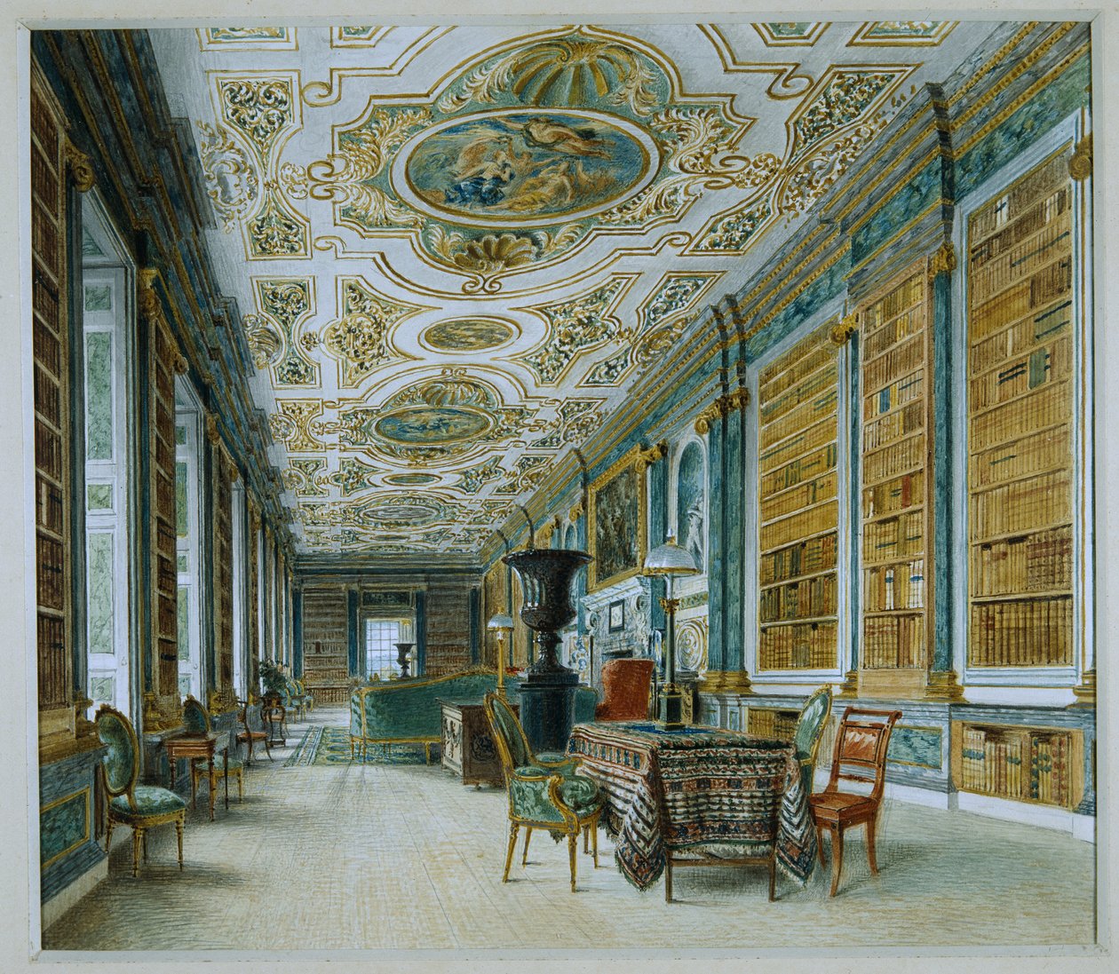 Vanha juhlasali, nyt kirjasto, Chatsworth (akvarelli paperille) tekijältä William Henry Hunt