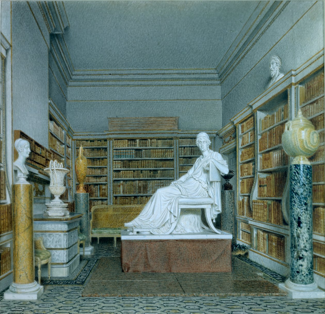 Vanha kirjasto, Chatsworth (akvarelli paperille) tekijältä William Henry Hunt