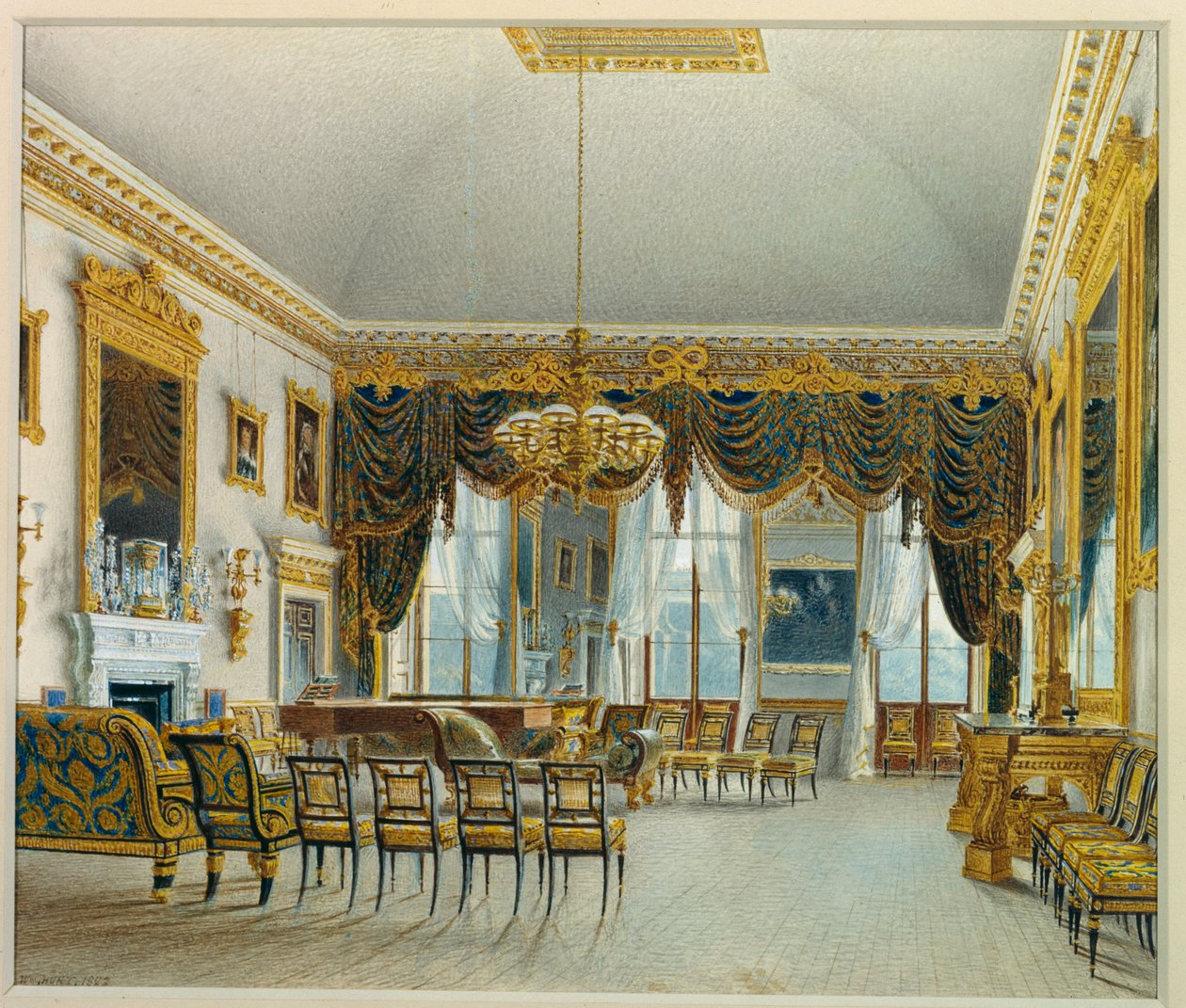 The Saloon, Devonshire House (akvarelli paperille) tekijältä William Henry Hunt