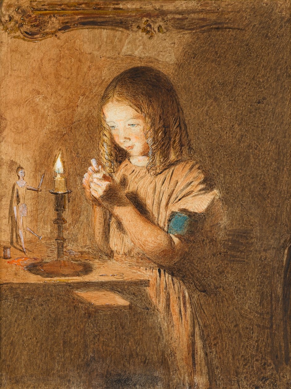 Neulan langoitus: Nuori ompelija, n. 1845 (wc paperilla) tekijältä William Henry Hunt
