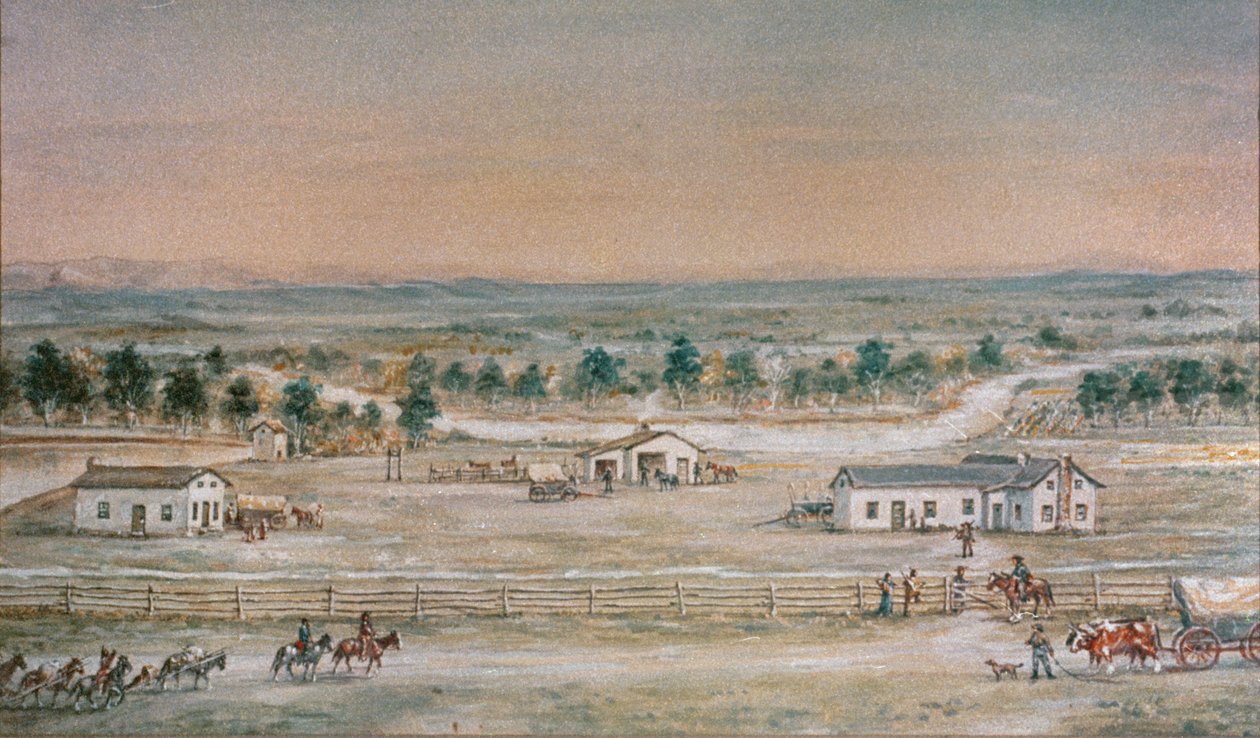 Whitman Mission vuonna 1845 (väri litho) tekijältä William Henry Jackson