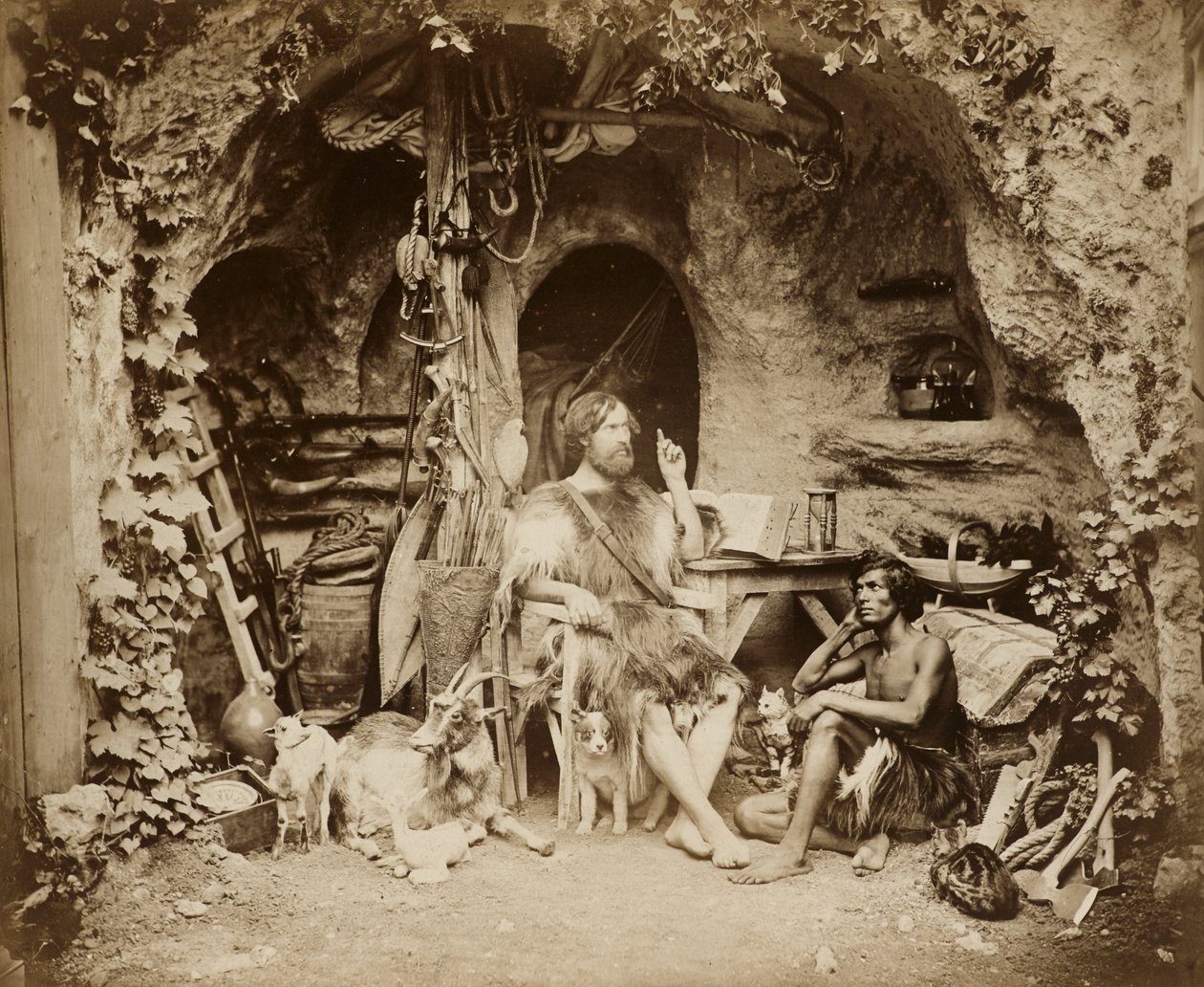 Robinson Crusoe, n. 1856 (albumiini hopeaprintti lasinegatiivista) tekijältä William Henry Lake Price