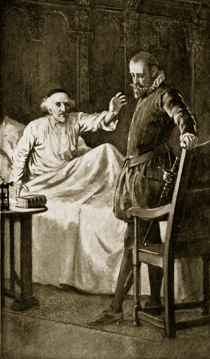Knox kuolinvuoteellaan, marraskuu 1572, kuvitus teoksesta "Hutchinson