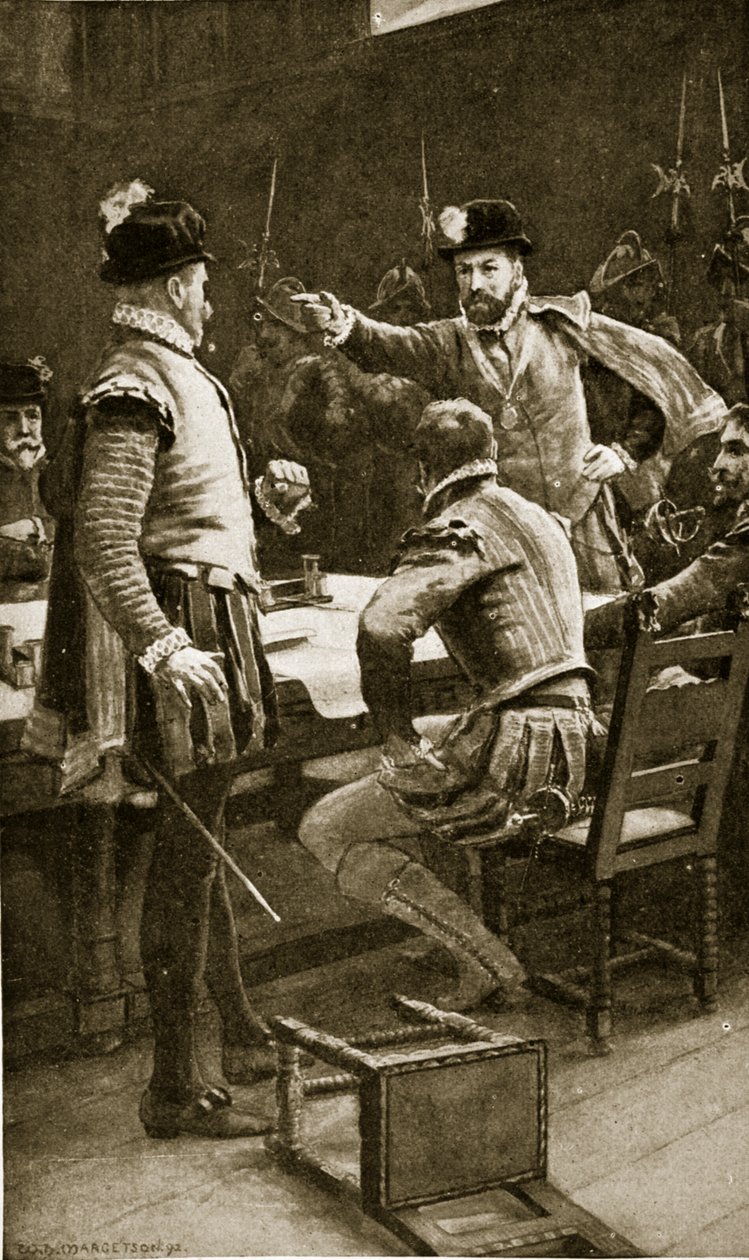 Regent Moray pidätti vihollisensa, 1569, kuvitus teoksesta "Hutchinson
