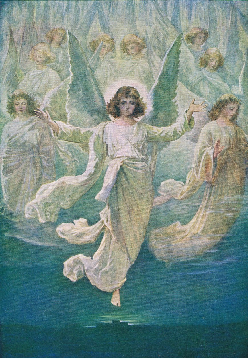Enkelikuoro, Thomas Nelsonin julkaisemasta Raamatun kuvakirjasta, n. 1950 tekijältä William Henry Margetson