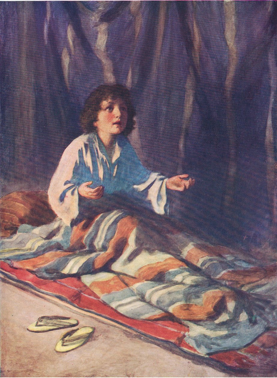 Lapsi Samuel, Thomas Nelsonin julkaisemasta Raamatun kuvakirjasta, n. 1950 tekijältä William Henry Margetson