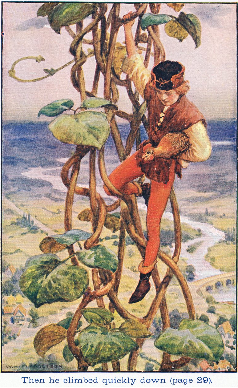 Sitten hän kiipesi hiljaa alas, Jack and the Beanstalk, 1925 tekijältä William Henry Margetson