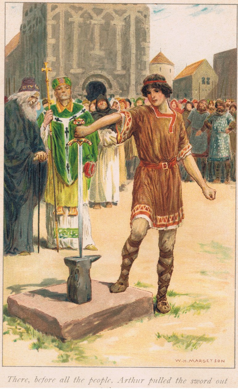 Siellä koko kansan nähden Arthur veti miekan kivestä - tekijältä William Henry Margetson