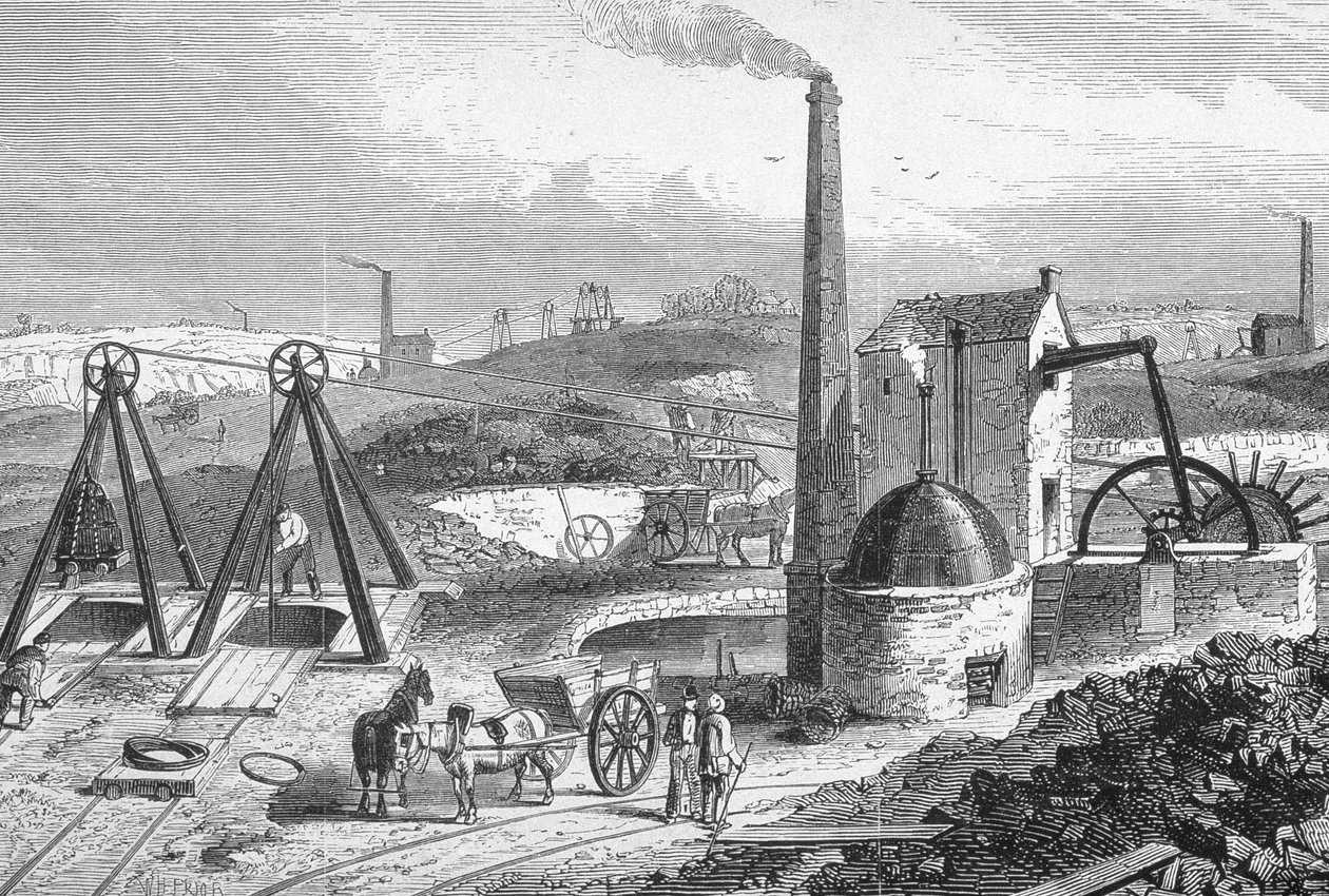 Staffordshire Colliery julkaisusta "Cyclopaedia of Useful Arts und Manufactures", toimittanut Charles Tomlinson, noin 1880-luku tekijältä William Henry Prior