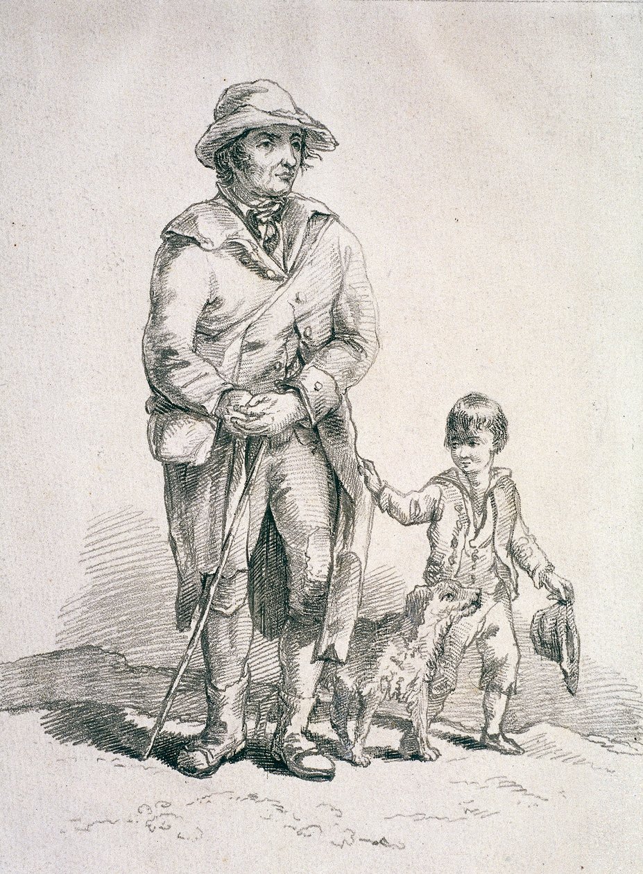 Maalaismies koiran ja pojan kanssa, Provincial Characters, 1813 tekijältä William Henry Pyne
