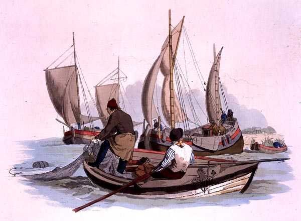 Brittiläiset kalastajat, julkaisusta Costume of Great Britain, julkaisija William Miller tekijältä William Henry Pyne