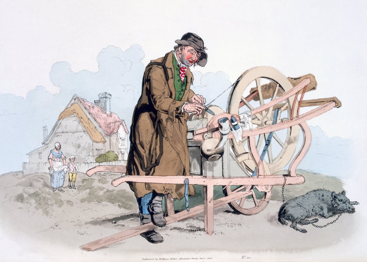 Knife Grinder, julkaisusta Costume of Great Britain, julkaisija William Miller, 1805 tekijältä William Henry Pyne