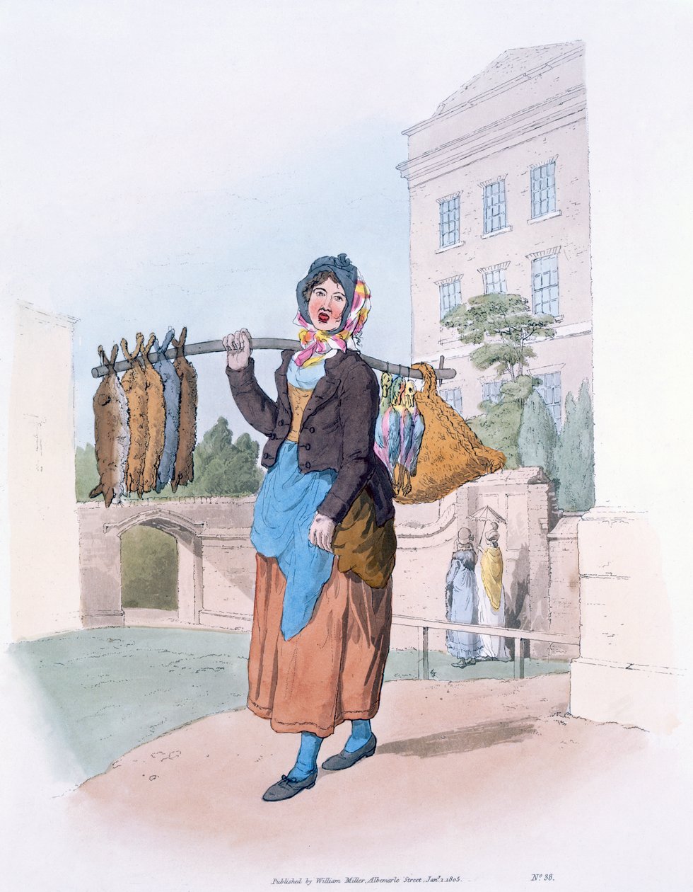 Rabbit Woman, kirjasta Costume of Great Britain, julkaisija William Miller, 1805 tekijältä William Henry Pyne