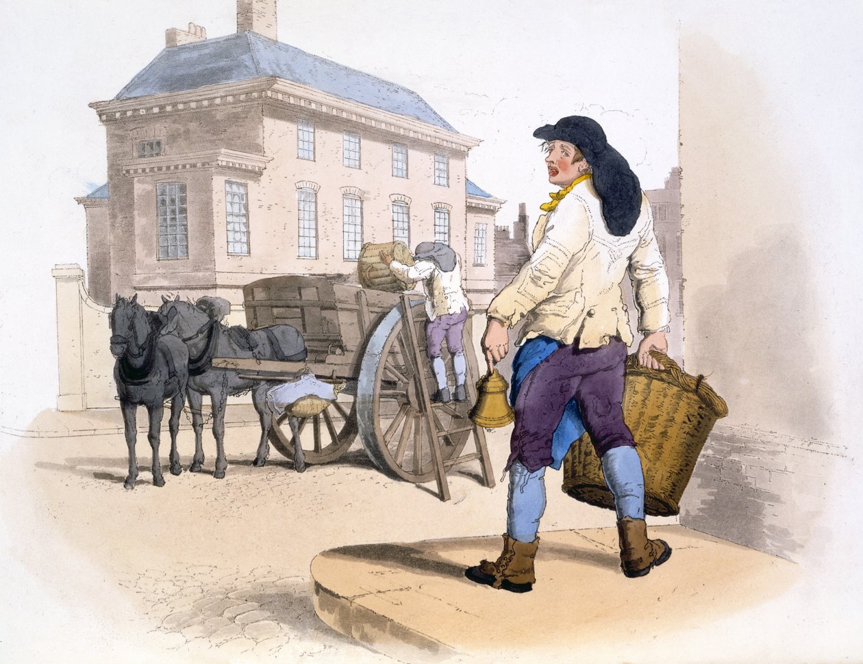 Roskienkeräilijät, The Costumes of Great Britain, pub. Henry Miller, 1805 (käsinvärinen printti) tekijältä William Henry Pyne