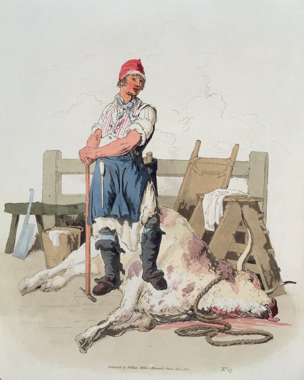 Slaughterman, julkaisusta Costume of Great Britain, julkaisija William Miller, 1805 tekijältä William Henry Pyne