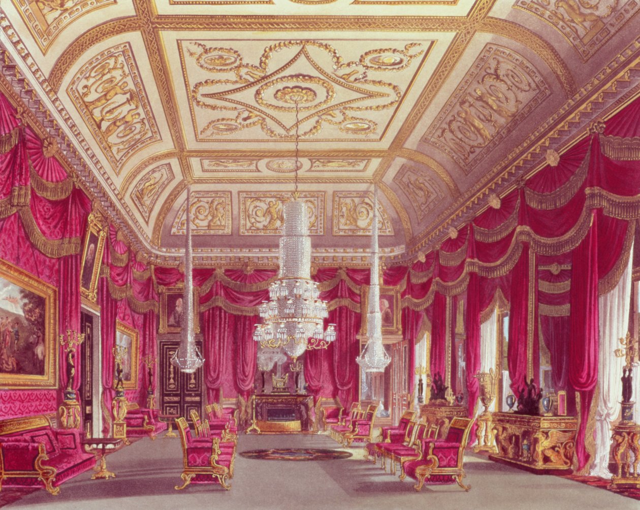 Crimson Drawing Room, Carlton House Pynen "kuninkaallisista asunnoista", 1818 tekijältä William Henry Pyne