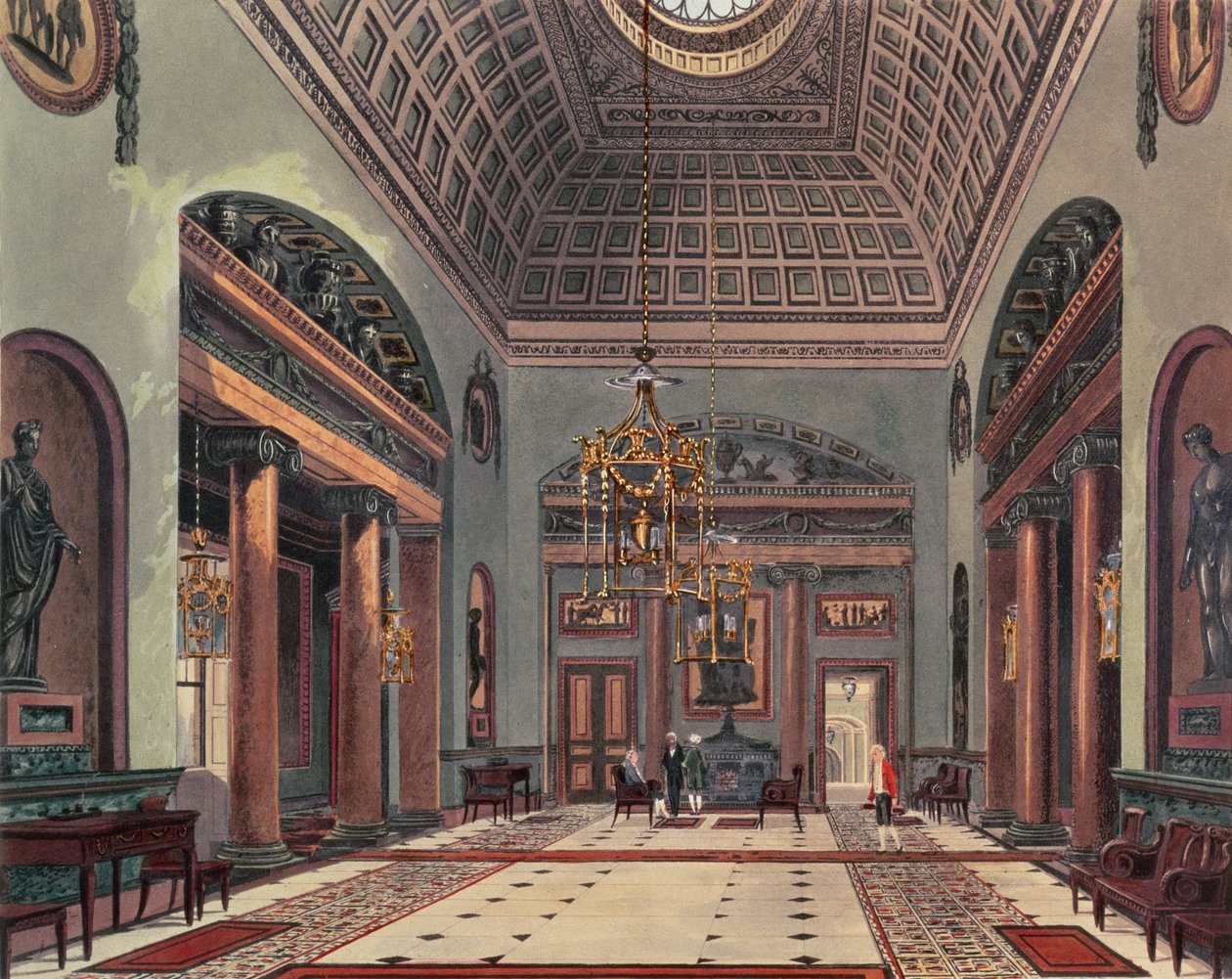The Hall of Entrance, Carlton House Pynes Royal Residencesistä, 1818 tekijältä William Henry Pyne