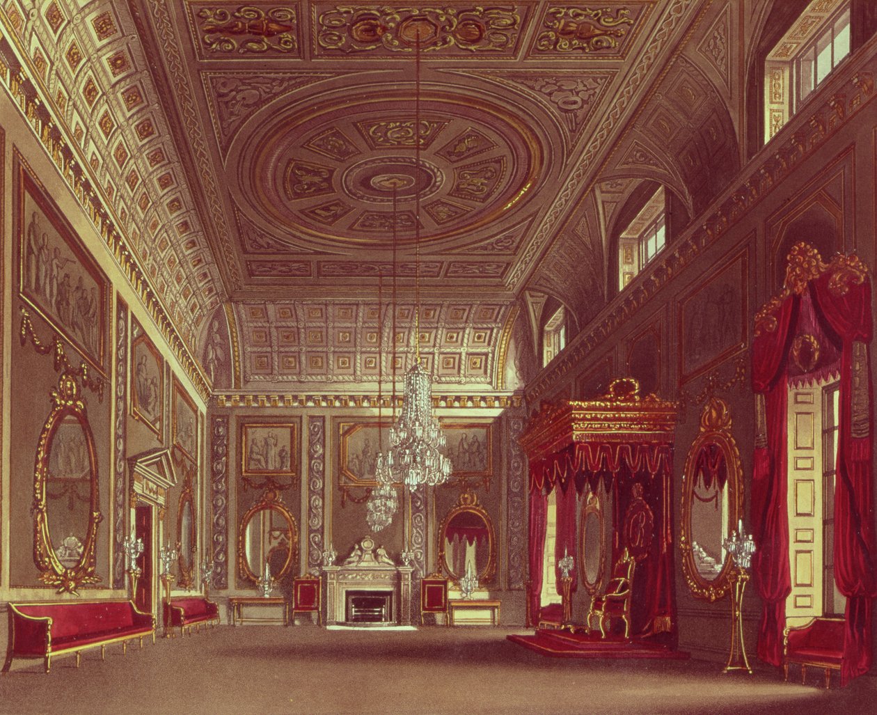 Saloon, Buckinghamin palatsi Pynen "kuninkaallisista asunnoista", 1818 tekijältä William Henry Pyne
