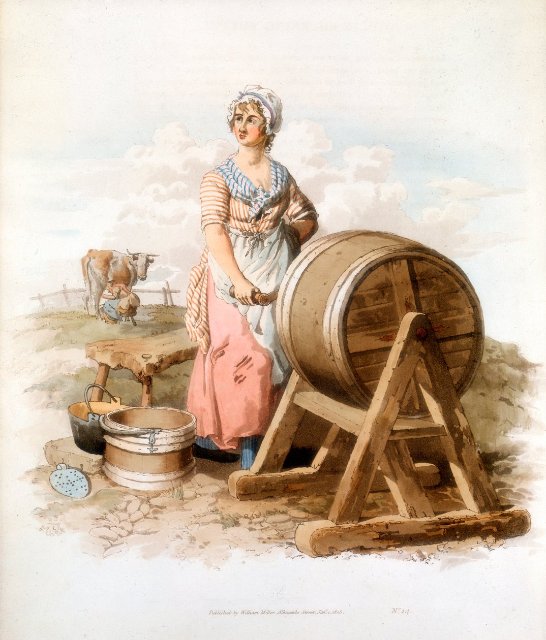 Naiset valmistamassa voita, 1808 tekijältä William Henry Pyne