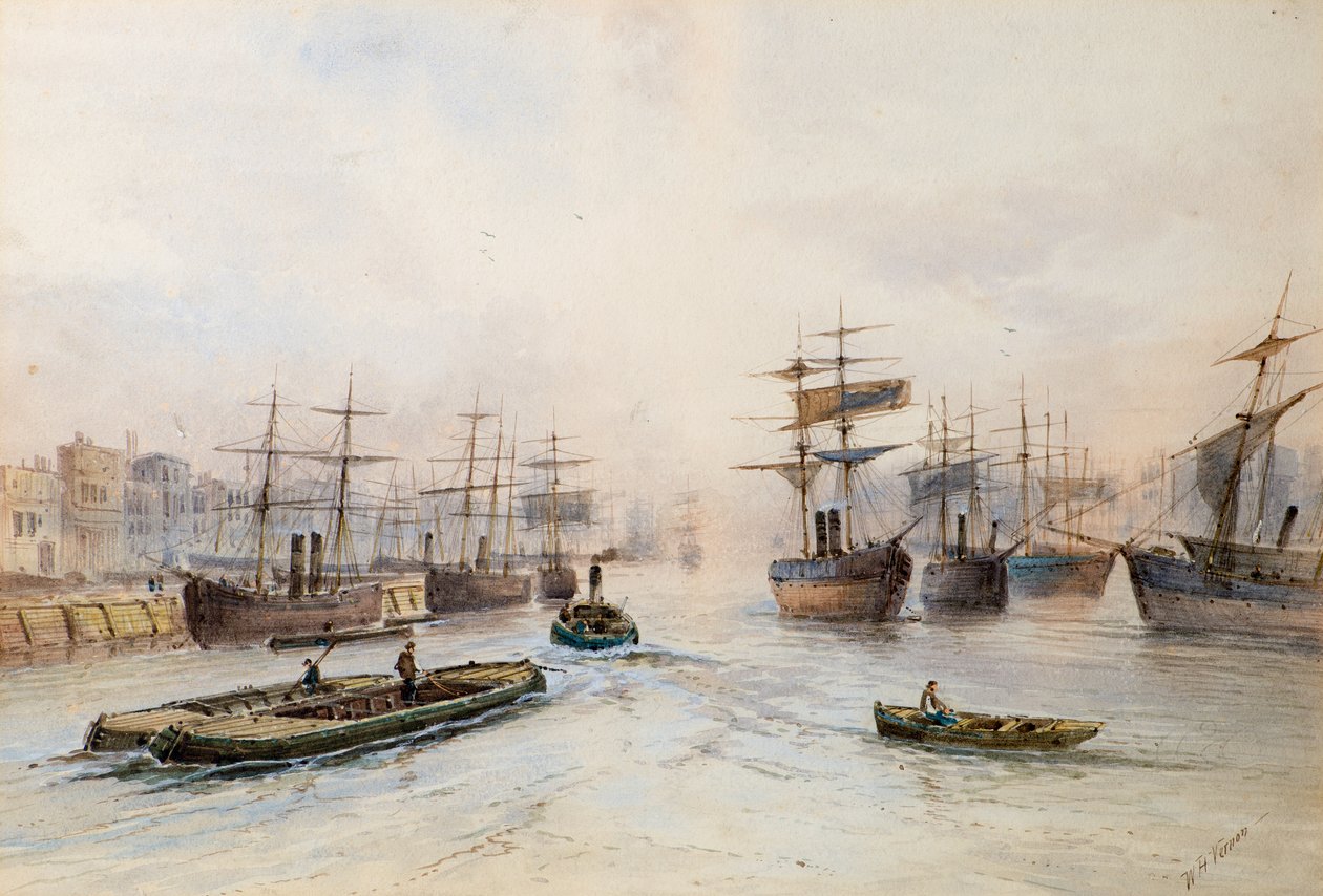 Toimitus Thamesilla (akvarelli) tekijältä William Henry Vernon