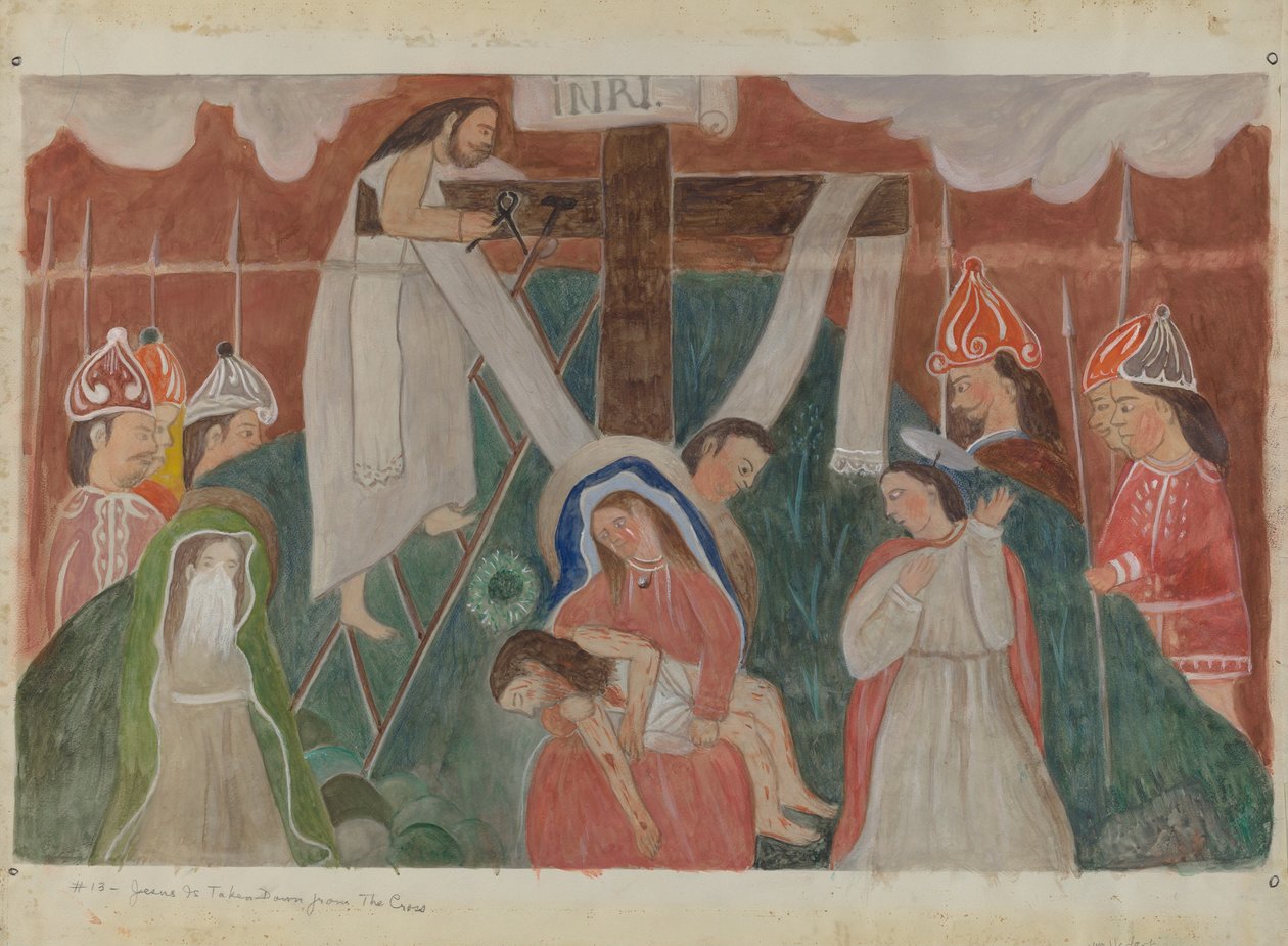 Ristin asema nro 13: Jeesus otetaan alas ristiltä, n. 1936. tekijältä William Herbert