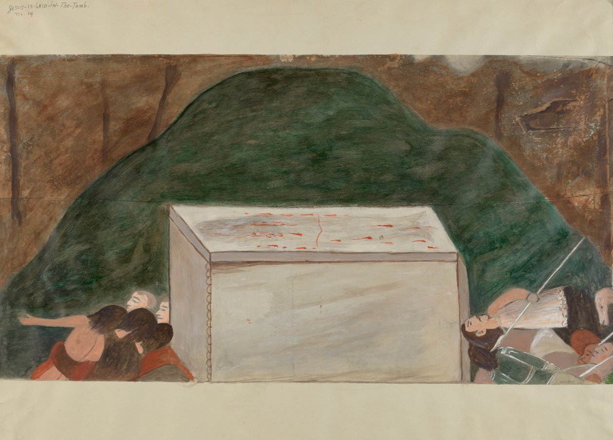 Ristin asema nro 14: Jeesus haudataan hautaan, n. 1936. tekijältä William Herbert