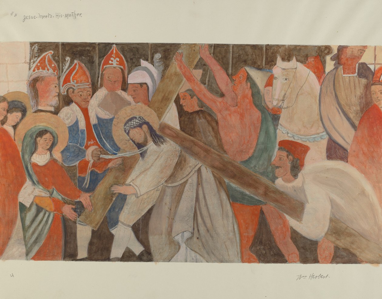 Ristin asema nro 4: Jeesus tapaa äitinsä, n. 1936. tekijältä William Herbert