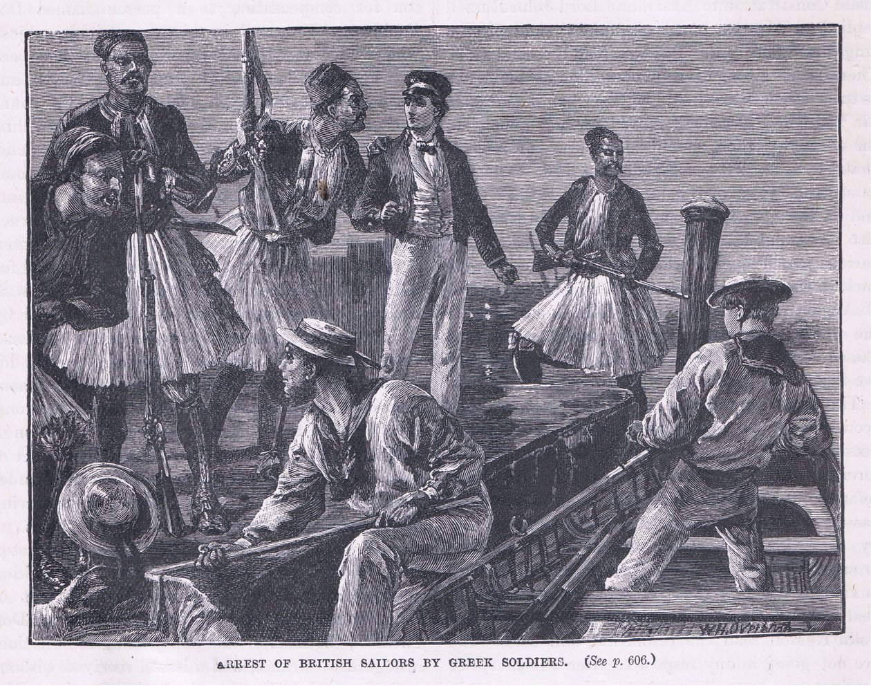 Kreikkalaiset sotilaat pidättivät brittiläiset merimiehet vuonna 1850 tekijältä William Heysham Overend