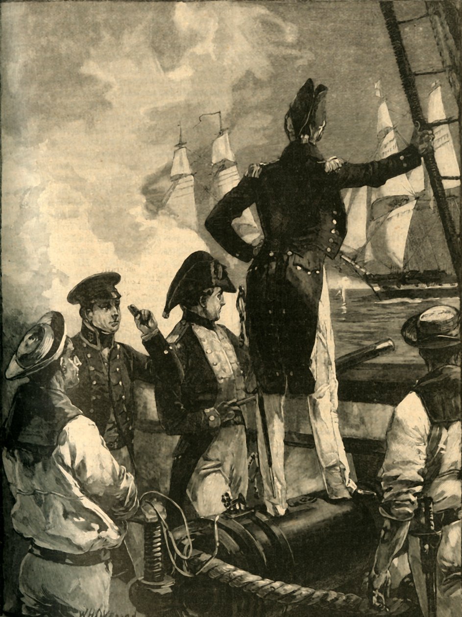 Kapteeni William Walpole sieppaamassa Duke of Saldanhasin laivoja, Liberal Wars, 1829 c1890. tekijältä William Heysham Overend